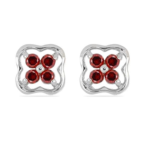 0.096 CT G-H, I2-I3 RED DIAMOND DOUBLE CUT STERLING SILVER EARRING #VR036930